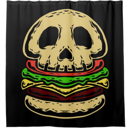 Rideaux De Douche squelette crâne mort éffrayant hamburger déplaisan (Devant)