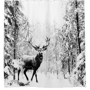 Rideaux De Douche Stade Deer Forêt d'hiver Faune Animal Nature Art