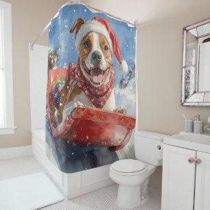 Rideaux De Douche Staffordshire américain dans un traîneau de Noël