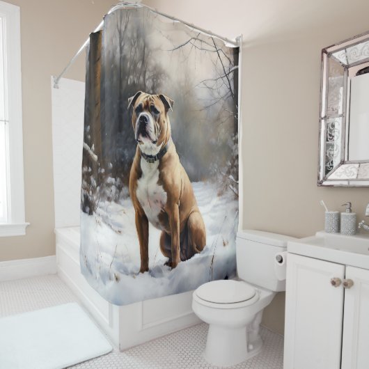 Rideaux De Douche Staffordshire Bull Terrier Laisser neiger Noël (En situation)