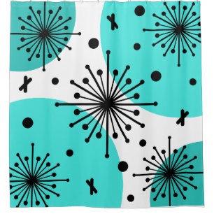 Rideaux De Douche Starbursts Spoutnik du milieu du siècle Turquoise