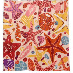 Rideaux De Douche Starfish, coquillages et pierres à la main plate V