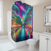 Rideaux De Douche "Starry Aurora : San Antonio Riverwalk Nightscape" (En situation)