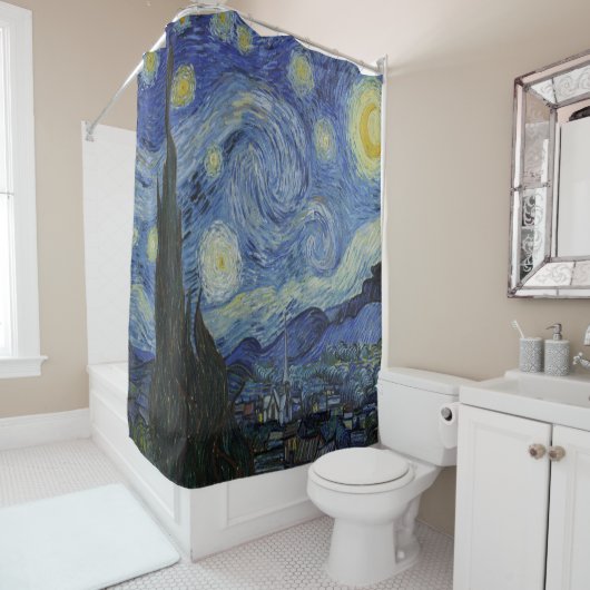 Rideaux De Douche Starry Night Art - Vincent Van Goh Inspiré (En situation)