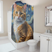 Rideaux De Douche Starry Night Art with a Cat (En situation)