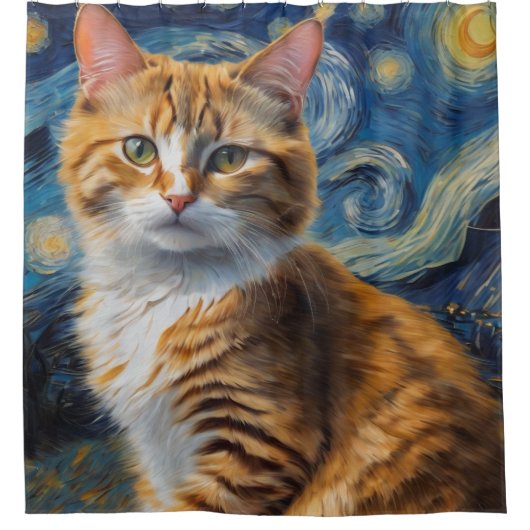Rideaux De Douche Starry Night Art with a Cat (Devant)