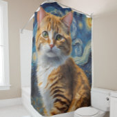 Rideaux De Douche Starry Night Art with a Cat