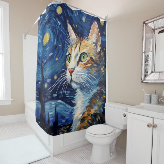 Rideaux De Douche Starry Night Cat (En situation)