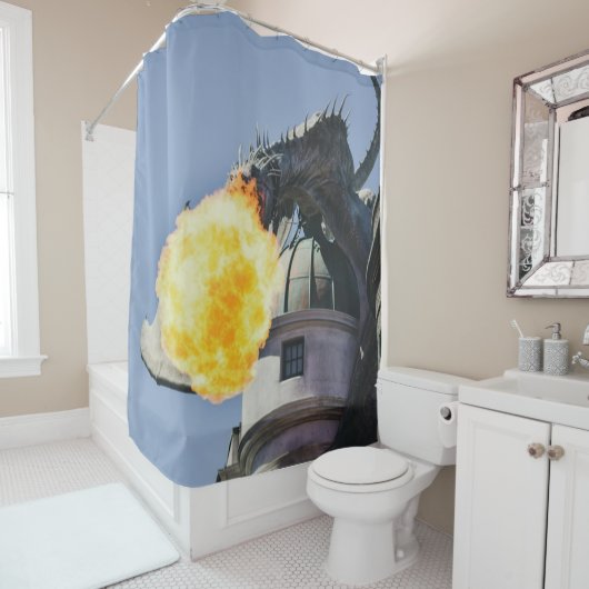 Rideaux De Douche Statue du dragon de la respiration du feu (En situation)