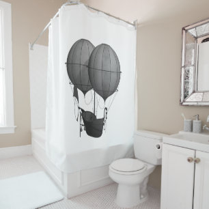 Rideaux De Douche Steampunk Design Machine volante noire et blanche