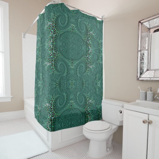 Rideaux De Douche Steampunk Octopus Turquoise tacheté Art Fractal fi (En situation)