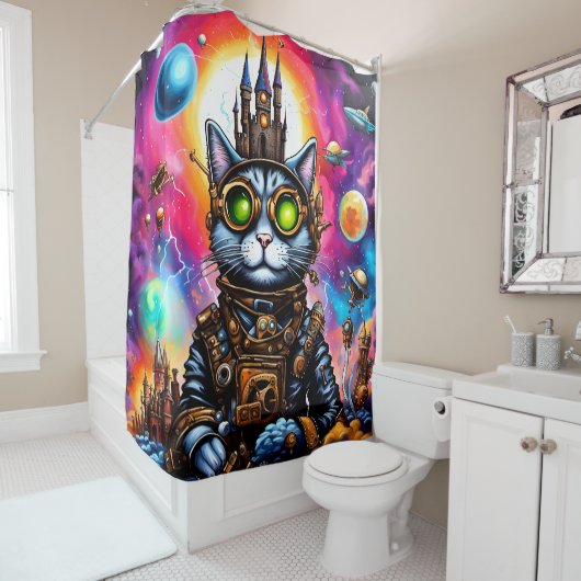 Rideaux De Douche Steampunk Space Chat I (En situation)