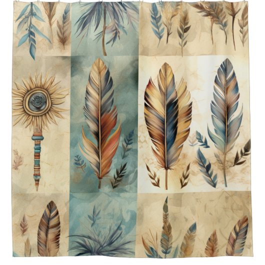 Rideaux De Douche Stick de médecine des plumes tribales Aztec (Devant)