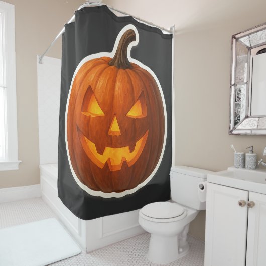 Rideaux De Douche Sticker Citrouille Halloween éffrayant (En situation)