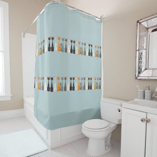 Rideaux De Douche Still Tired Cats - Cat Mom Lover - Blue Graphic (En situation)