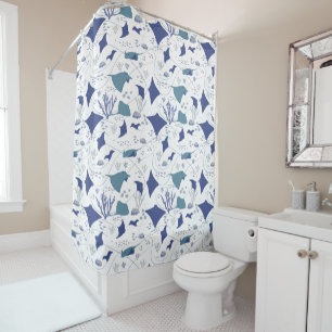 Rideaux De Douche Stingray Monde sous-marin bleu et blanc