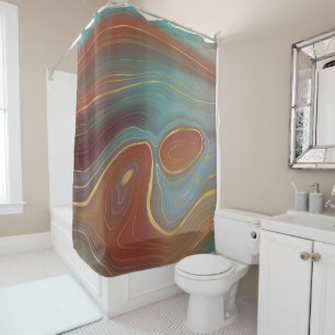 Rideaux De Douche Strata d'automne Terra Cotta Turquoise et Gold A