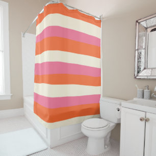 Rideaux De Douche Stripes inégales - rose, orange et crème
