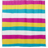 Rideaux De Douche Stripes inégales - Turquoise, Jaune, Rose et Blanc (Devant)