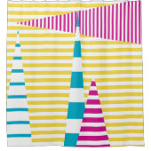 Rideaux De Douche Stripes on Stripes - Turquoise, Jaune et Rose (Devant)