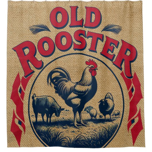 RIDEAUX DE DOUCHE STYLE ANCIEN ROOSTER BURLAP (Devant)