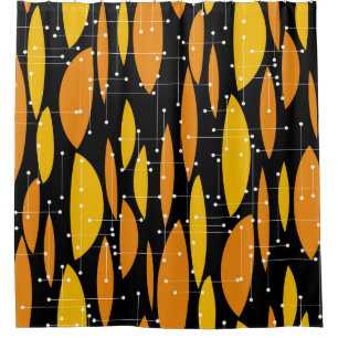 Rideaux De Douche Style atomique, motif géométrique noir orange.