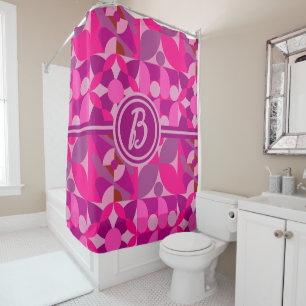 Rideaux De Douche Style Bauhaus géométrique rose et bordeaux