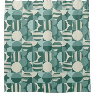 Rideaux De Douche Style Bauhaus géométrique, Turquoise, Seafoam, Crè