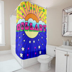 Rideaux De Douche Style cosmique Affiche de célébration d'Hillary
