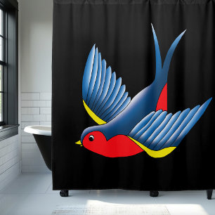 Rideaux De Douche Style de tatouage d'oiseau hirondelle traditionnel