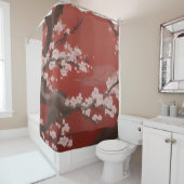 Rideaux De Douche Style japonais Arte cerise blanche Fleur rouge (En situation)