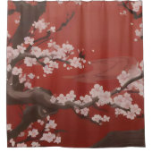 Rideaux De Douche Style japonais Arte cerise blanche Fleur rouge (Devant)