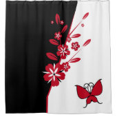 Rideaux De Douche Style moderne Noir Blanc Bleu Bouton Rouge Floral (Devant)