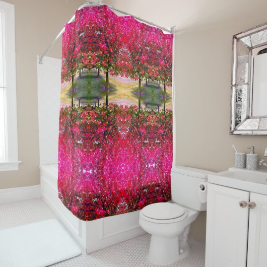 Rideaux De Douche Style monet rose paysage d'automne, feuille rose (En situation)