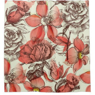 Rideaux De Douche Style rétro Roses rouges Motif