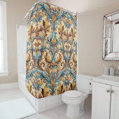 Rideaux De Douche Style Sud-Ouest Symétrique Motif Tan Turquoise (En situation)