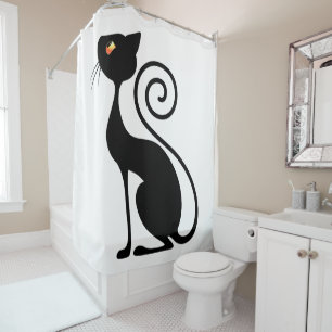 Rideaux De Douche Style Vintage Chat noir