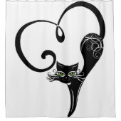 Rideaux De Douche Stylisé Chat Coeur Noir (Devant)
