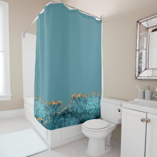 Rideaux De Douche Stylish Marine Bleu Or Agate Géode Chic (En situation)