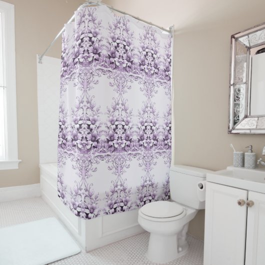 Rideaux De Douche Stylish Purple Flowers Shower Curtain (En situation)