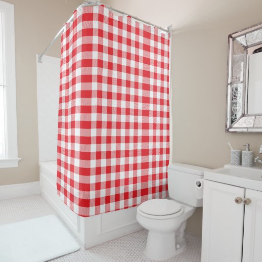 Rideaux De Douche Stylish Red and White Checkered Shower Curtain (En situation)