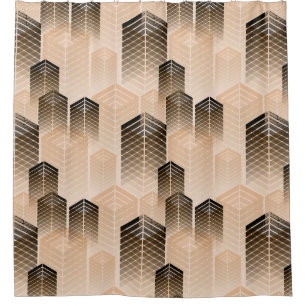 Rideaux De Douche stylized urban landscape seamless pattern in sepia
