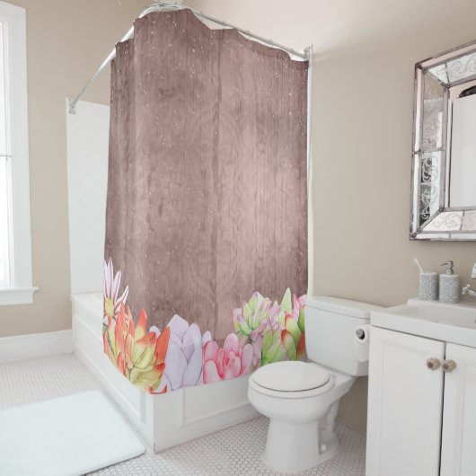 Rideaux De Douche Succulentes aquarelles rustiques (En situation)