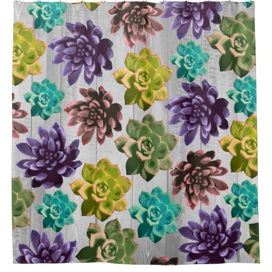 Rideaux De Douche Succulents rustiques & Planes en bois gris clair (Devant)