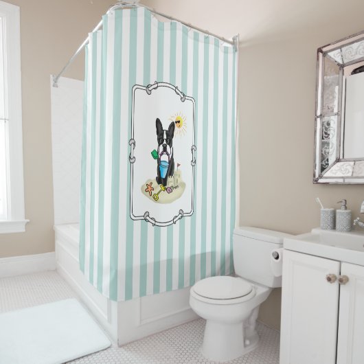 Rideaux De Douche Summer Beach Boston Terrier (noir) - Chien mignon (En situation)