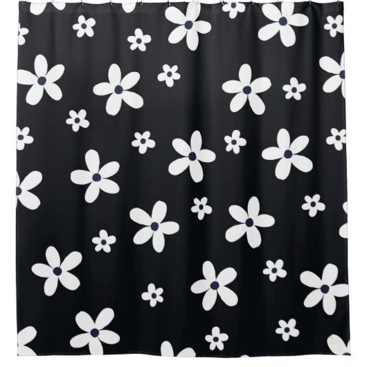 Rideaux De Douche Summer Boho Black White Daisy Flowers (Devant)