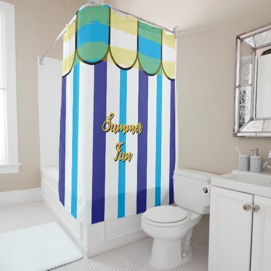 Rideaux De Douche Summer Fun Blue Yellow Stripes (En situation)