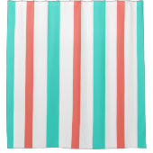 Rideaux De Douche Summer Turquoise Coral White Vertical Stripes (Devant)