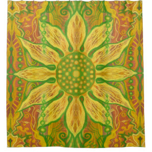 Rideaux De Douche Sun Flower bohème floral art jaune vert orange