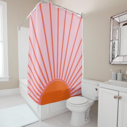 Rideaux De Douche Sun Sunrise Pastel Rose Et Orange Sunshine (En situation)